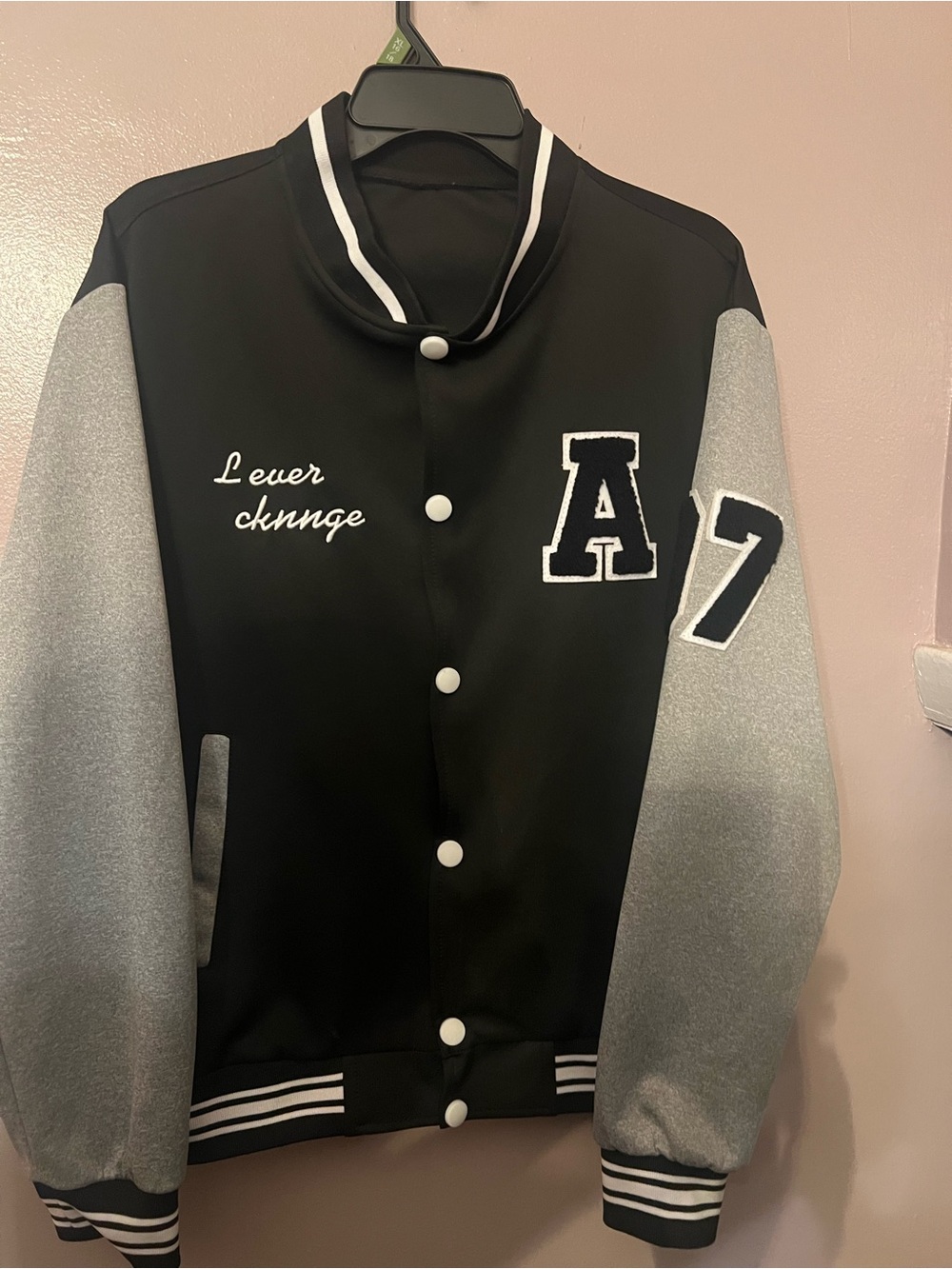 Black & Gray Letterman Jacket with A Patch Re Owned